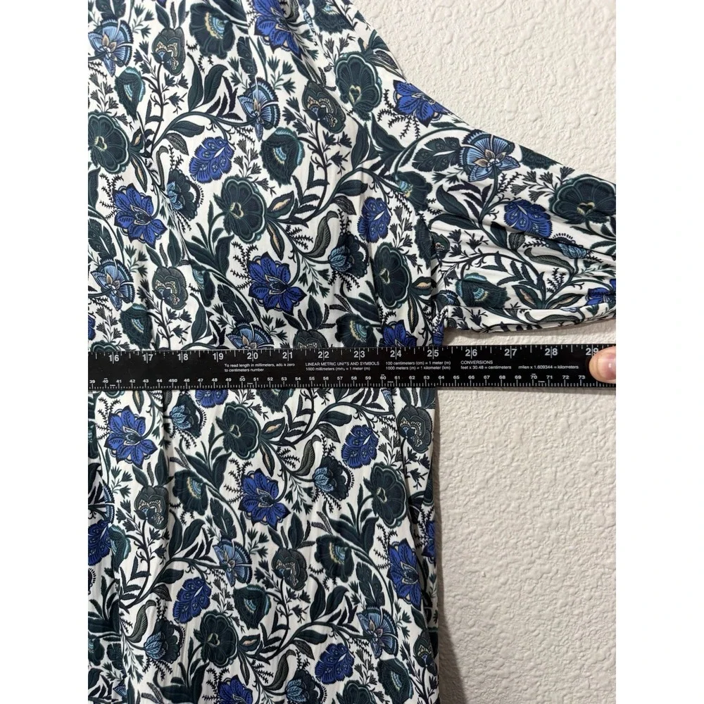 3X Lane Bryant Top Floral Curvy Plus Blouse Colorful Blue Long Sleeve